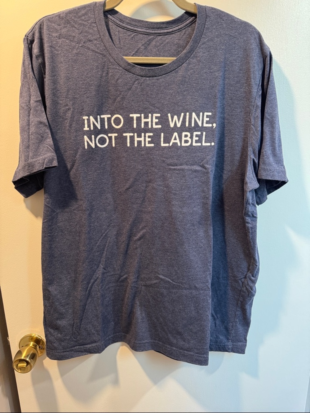 Casual Navy Graphic Tee - "Into The Wine, Not The Label"